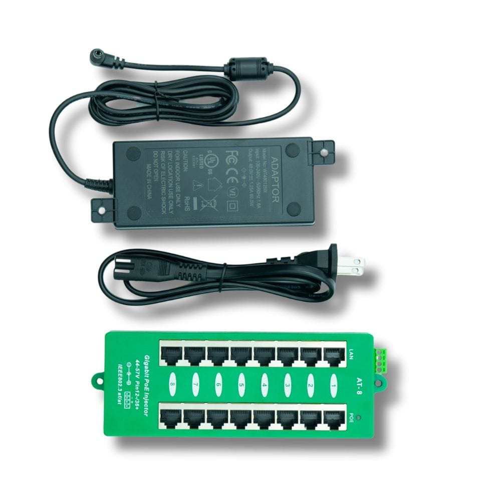 PoE Texas Injector 8 Port Active Gigabit Mode A PoE Injector with 48 Volt 60 Watt Power Supply