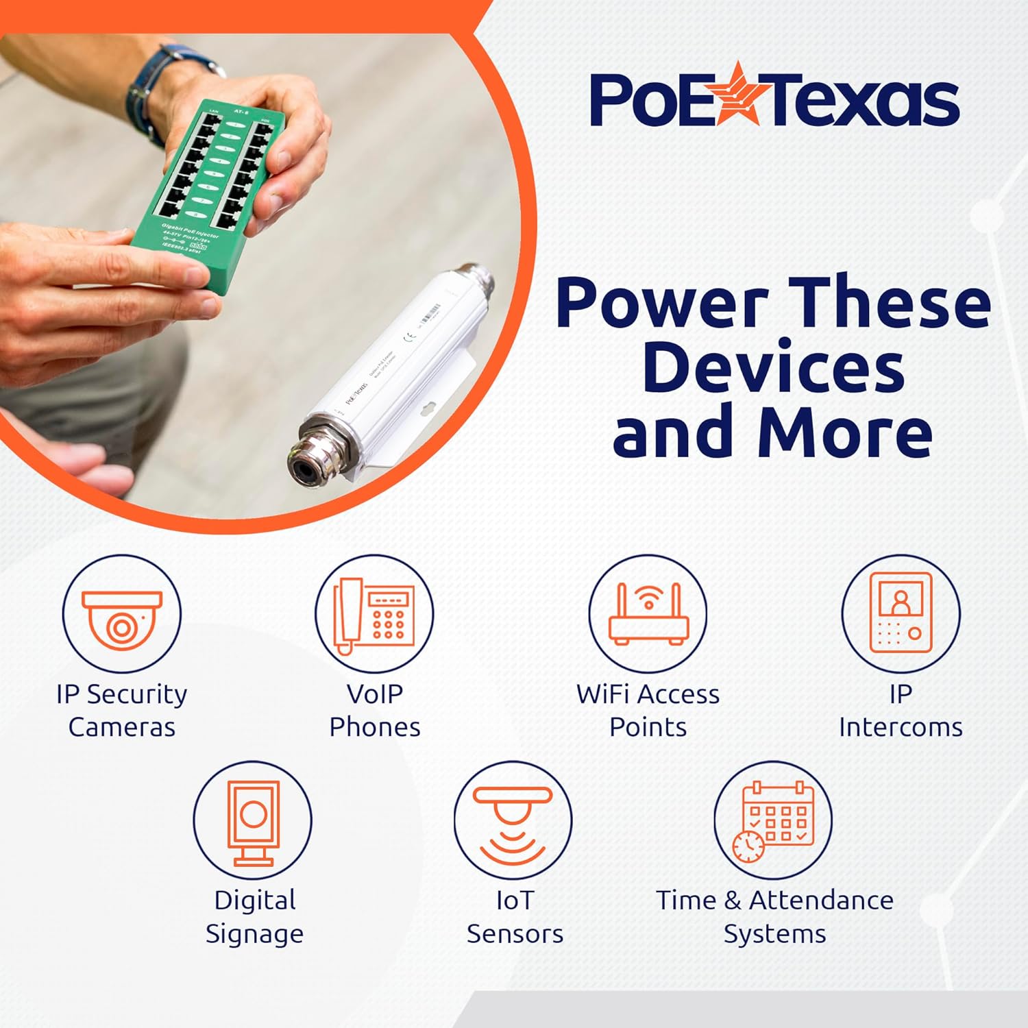 PoE Texas Injector 8 Port Active Gigabit Mode A PoE Injector with 56 Volt 120 Watt Power Supply