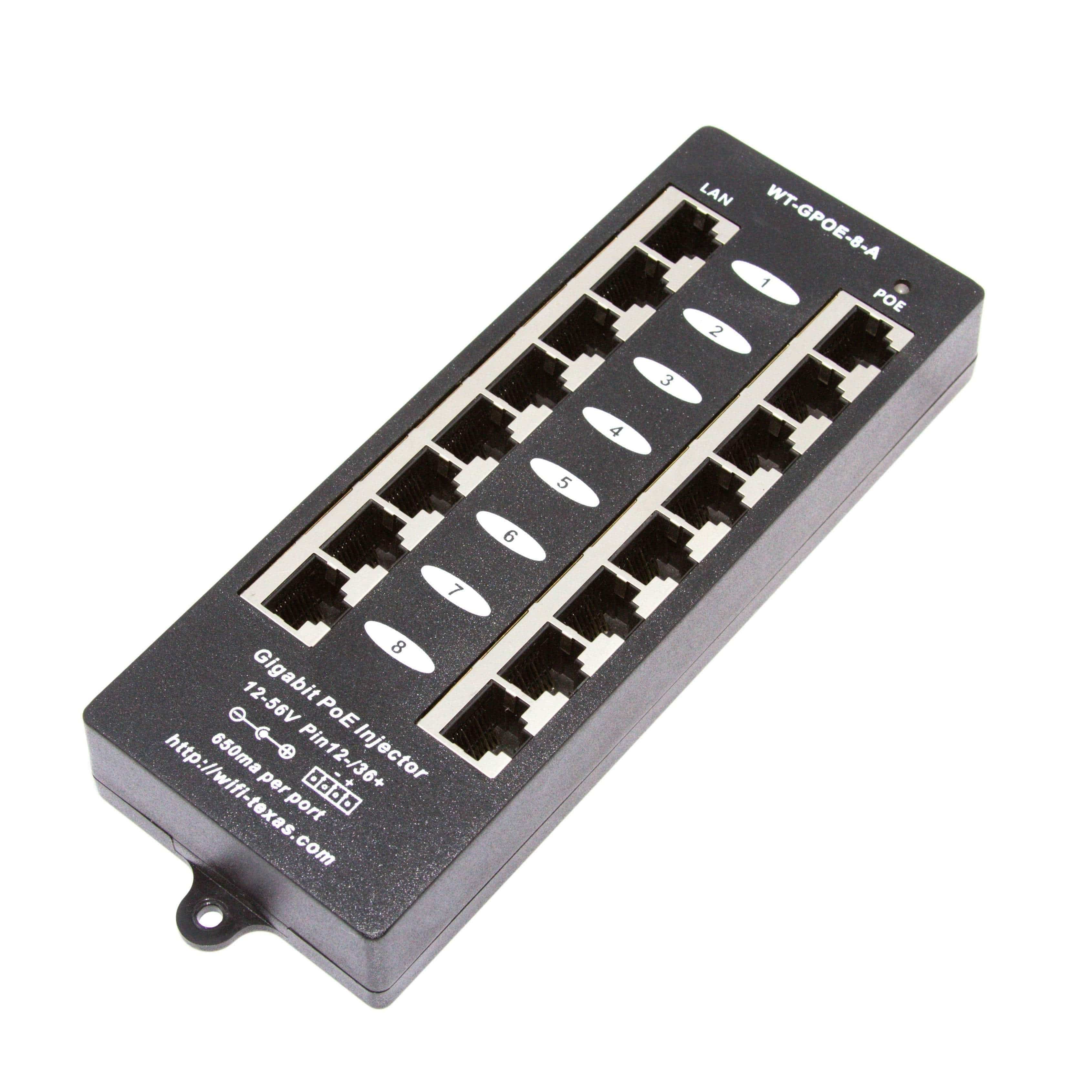 8 Port Gigabit, Mode A PoE Injector with 48 Volt 60 Watt Power Supply ...