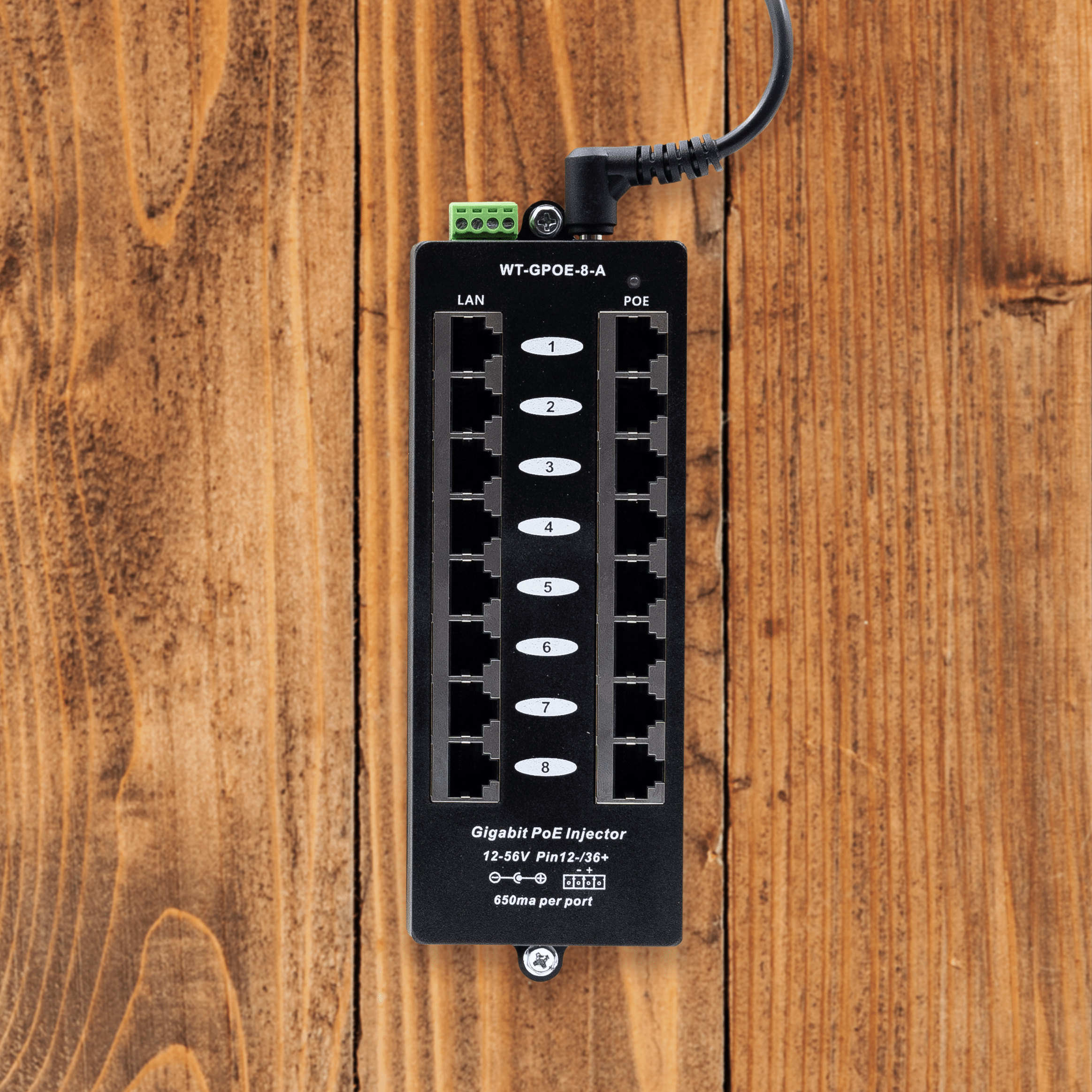 PoE Texas Injector 8-Port Gigabit, Mode A PoE Injector without Power Supply