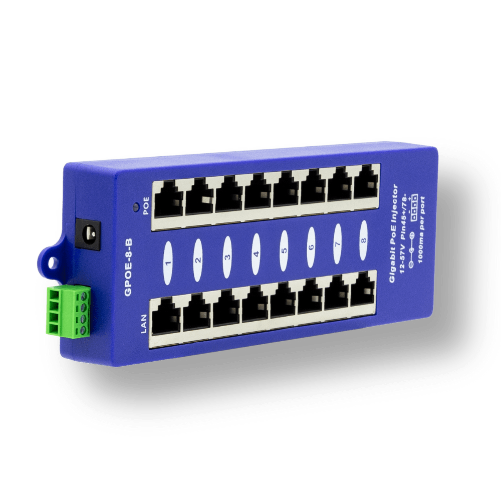 PoE Texas Injector 8-Port Gigabit Mode B PoE Injector with 24 Volt 60 Watt Power Supply