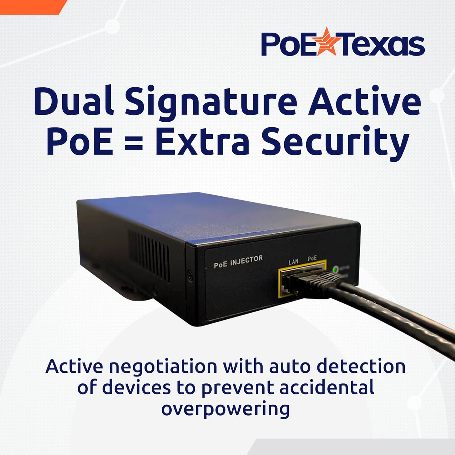 PoE Texas Injector Gigabit PoE++ (802.3bt) Injector with 55 Volt 95 Watt Output with Surge Protection