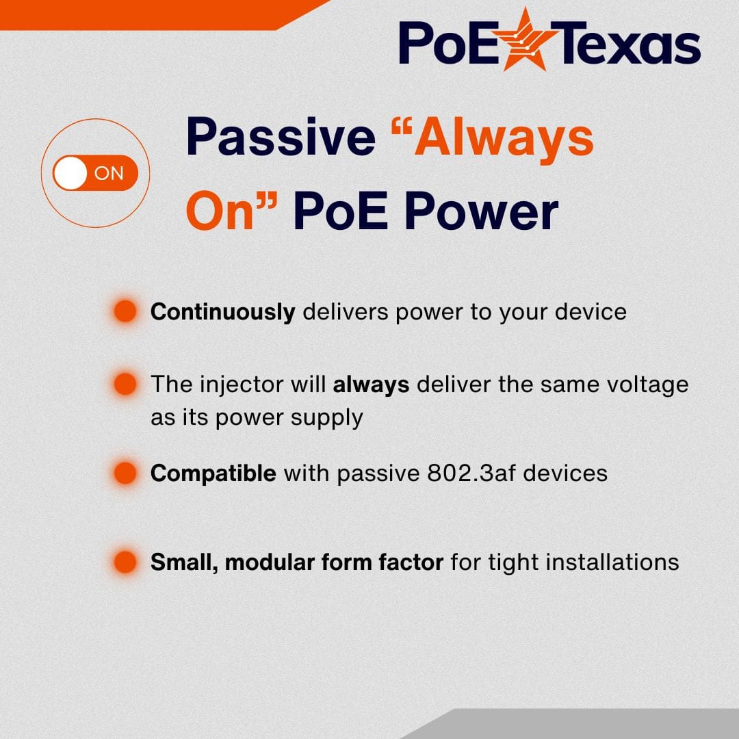 PoE Texas Injector Single Port 10/100 Mode B PoE Injector without Power Supply