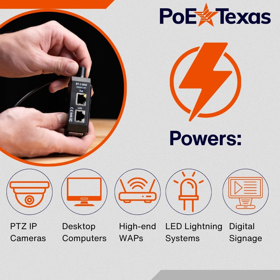 PoE Texas Injector Single Port 2.5 Gigabit PoE++ (802.3bt) Injector 90W Output without Power Supply