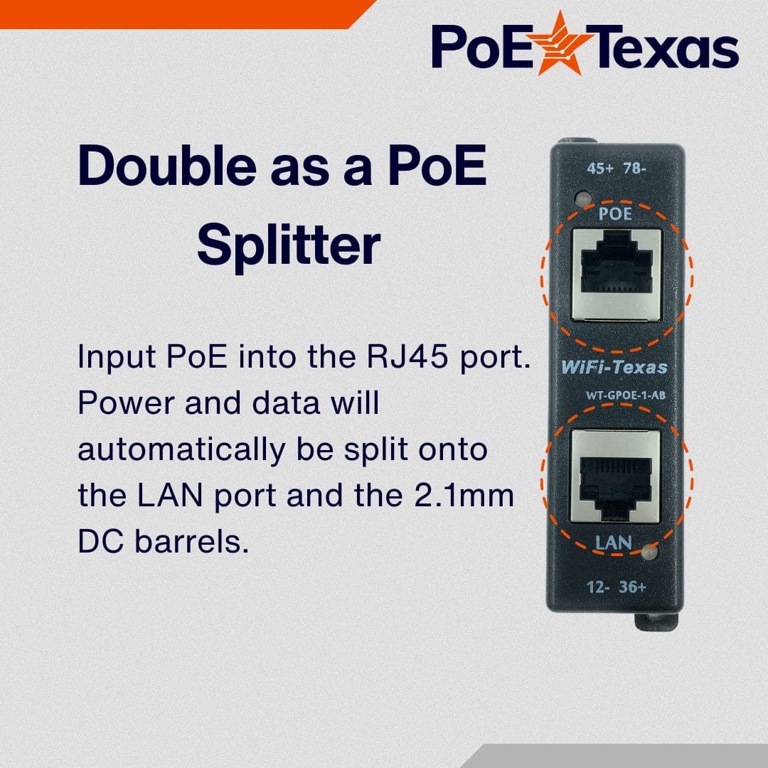 PoE Texas Injector Single Port Gigabit Mode A/B Passive PoE Injector (Power Supply Not Included)
