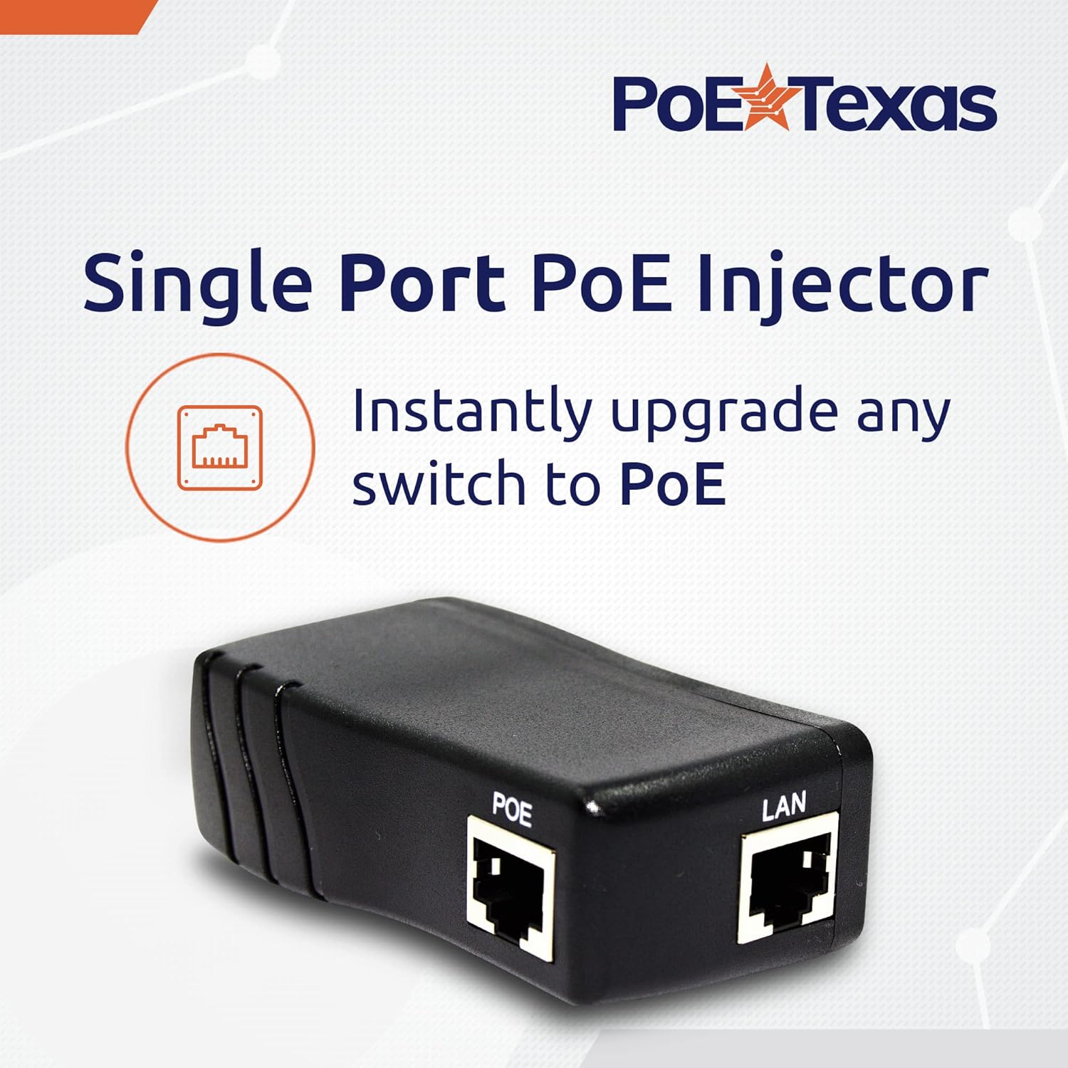 PoE Texas Injector Single Port Gigabit Mode A PoE Injector with Integrated 48 Volt 15 Watt Power Supply