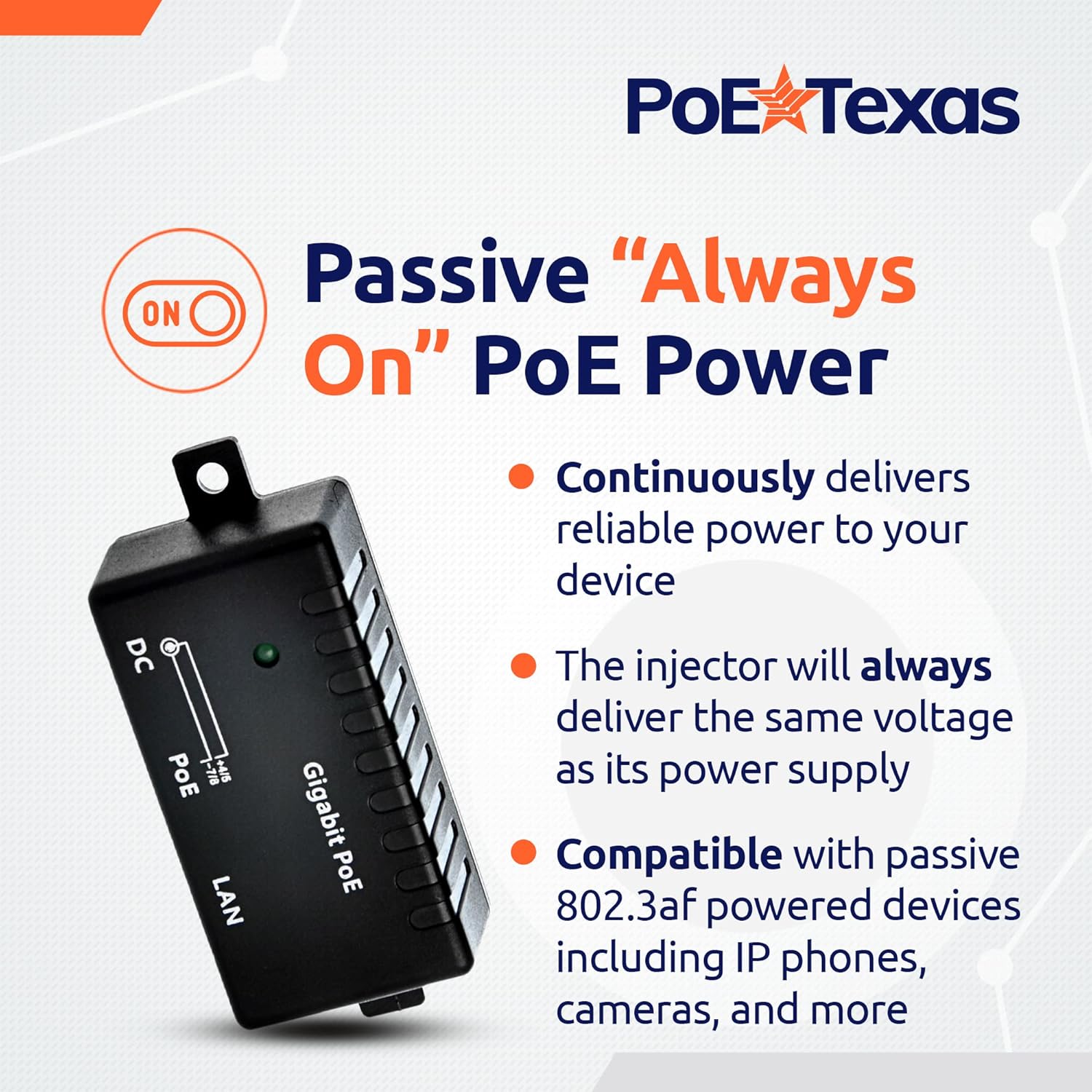 PoE Texas Injector Single Port Gigabit Mode B PoE Injector (Power Supply Not Included)