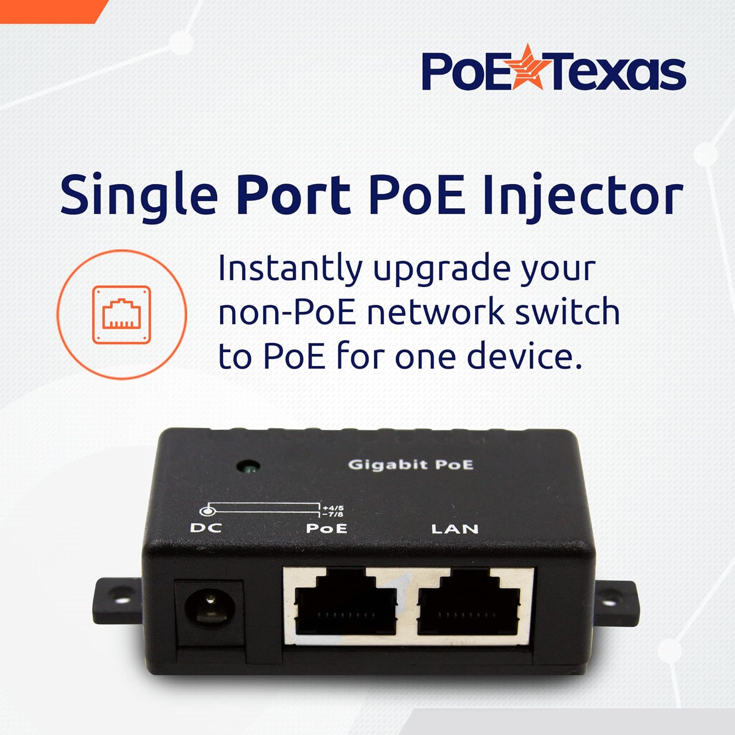 PoE Texas Injector Single Port Gigabit Mode B PoE Injector (Power Supply Not Included)