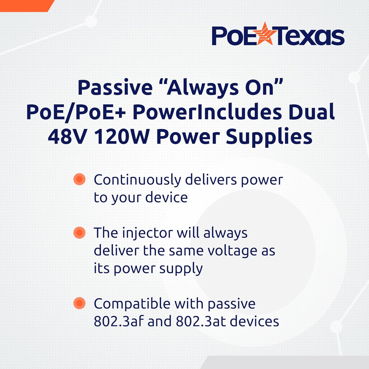 PoE Texas Injector Single Port Gigabit Mode B PoE Injector with 48 Volt 30 Watt Output