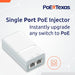 PoE Texas Injector Single Port Gigabit Mode B PoE Injector with Integrated 48 Volt 15 Watt Output