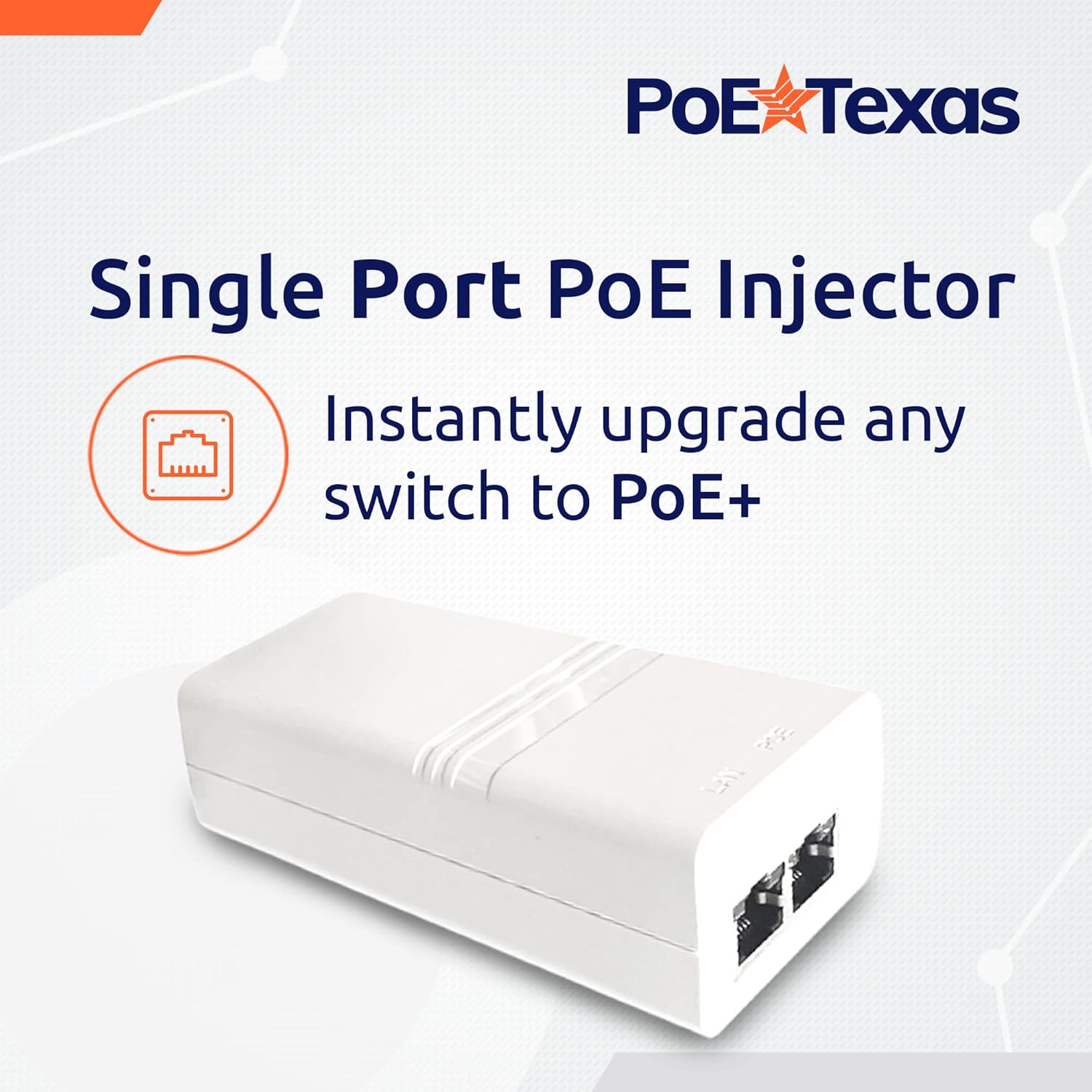 PoE Texas Injector Single Port Gigabit PoE+ Injector with Integrated 52 Volt 30 Watt Output