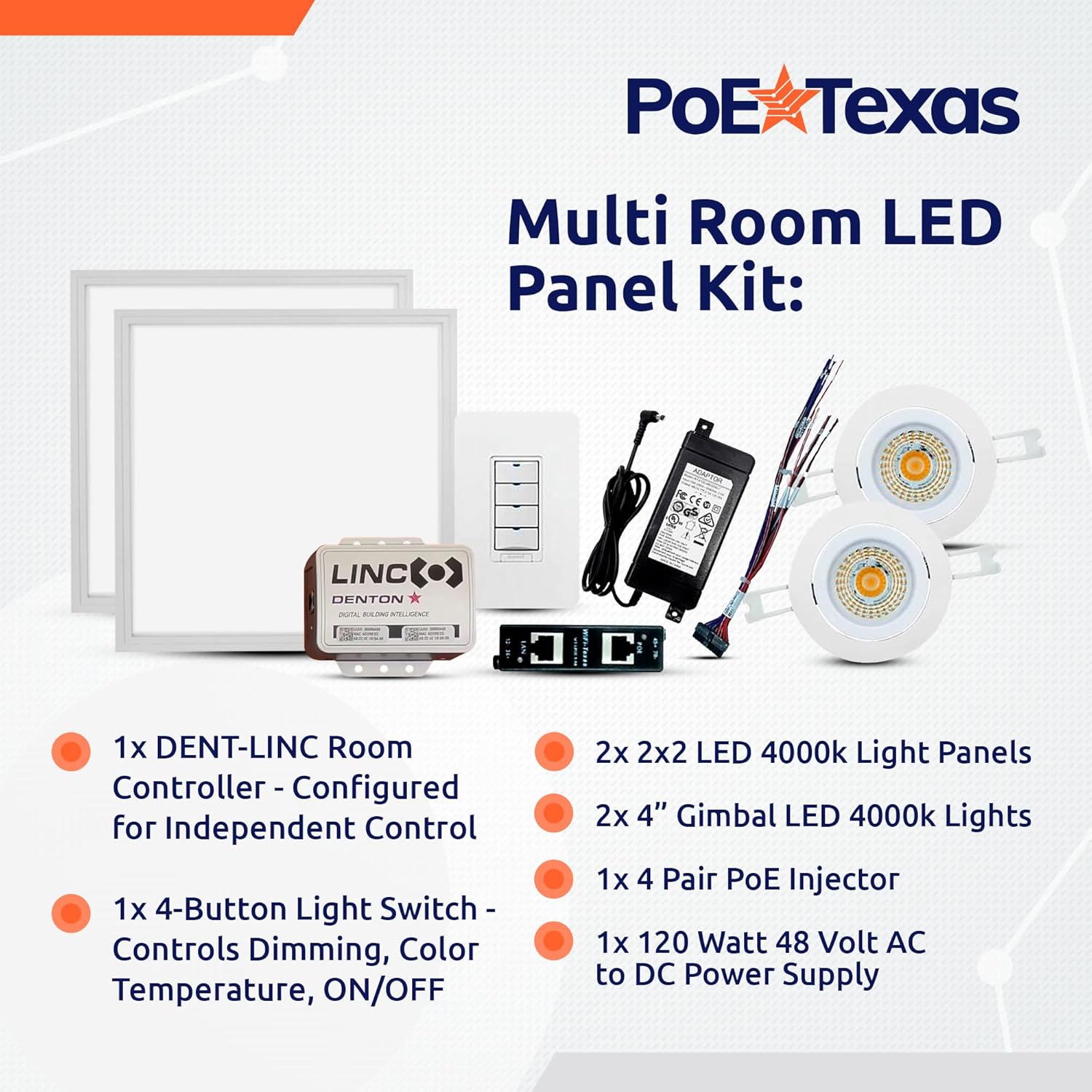 POE Texas Lighting Managed LED Lighting - Single/Double Room Kit - DENT-LK-C4-A