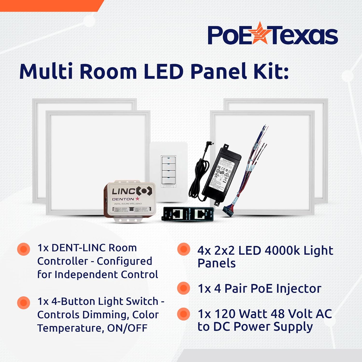 POE Texas Lighting Managed LED Lighting - Single/Double Room Kit - DENT-LK-C4-B