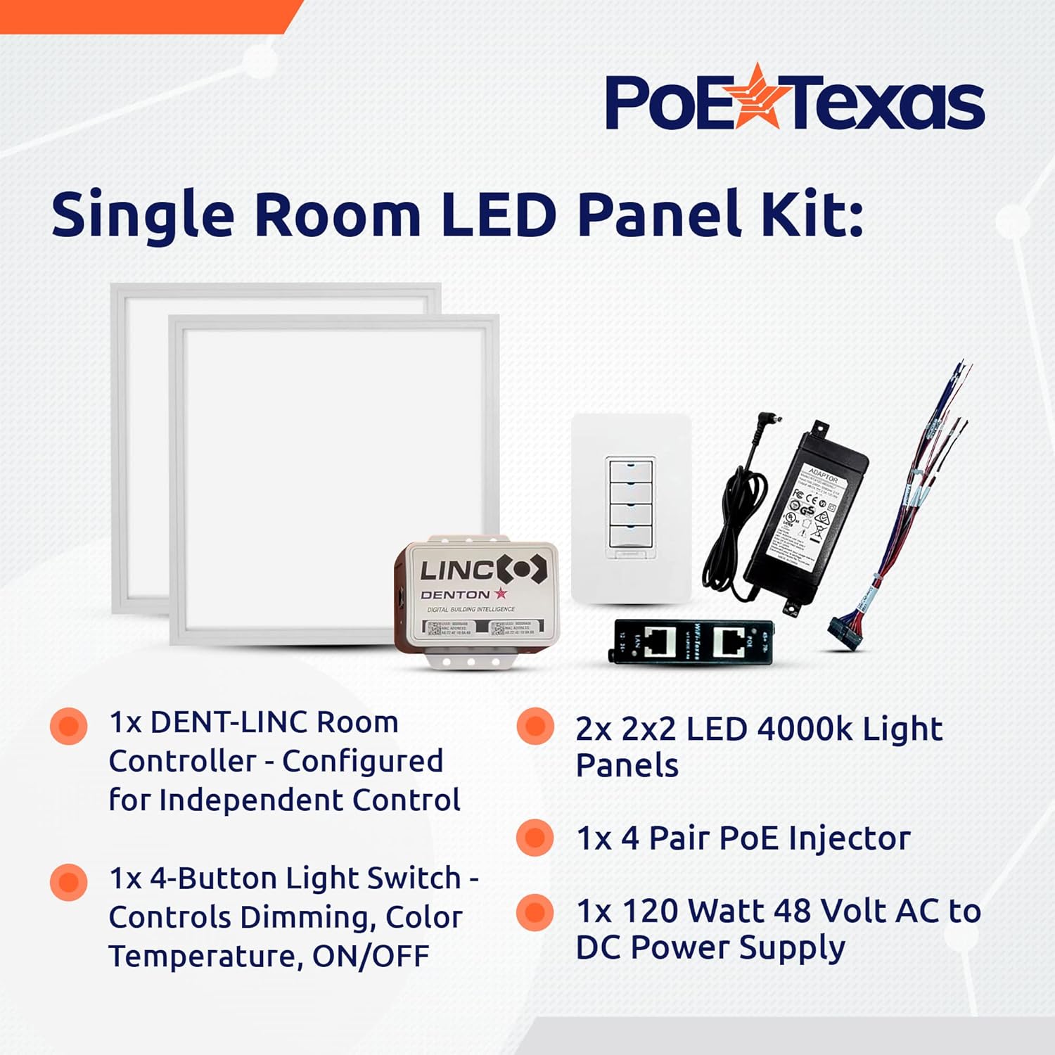 POE Texas Lighting Managed LED Lighting - Single Room Kit - DENT-LK-C2-A