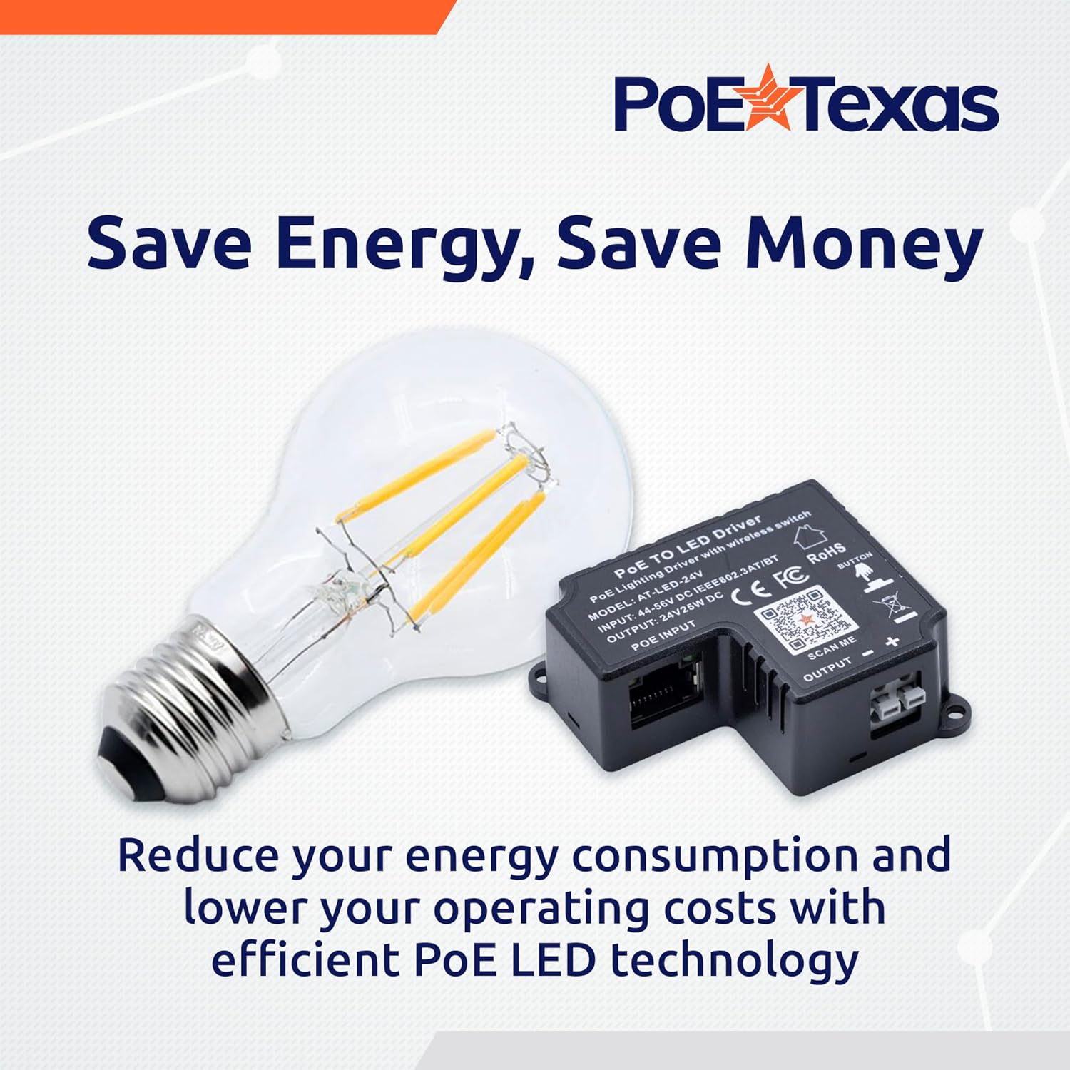 POE Texas Lighting PoE Lighting Plug-and-Play Kit with 24V LED Driver, Bulbs, and Wireless Light Switch: AT-LED-24V-BULB