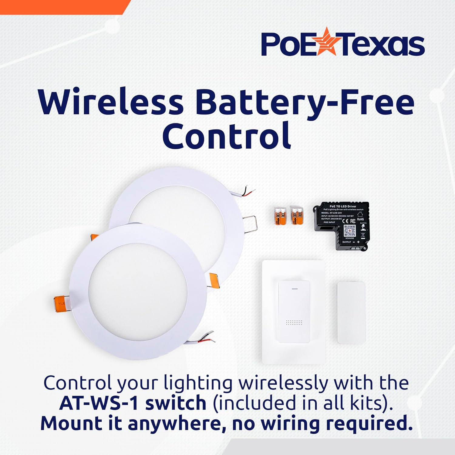 POE Texas Lighting PoE Lighting Plug and Play Kit with 24V LED Driver, LED Disc lights, and Wireless Light Switch: AT-LED-24V-DISC