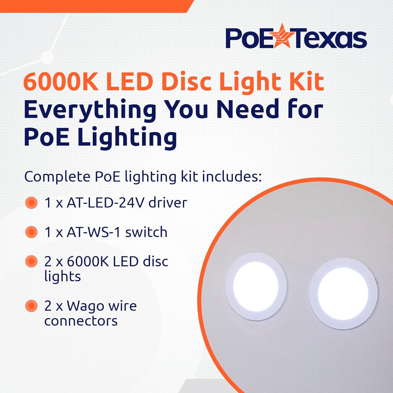 POE Texas Lighting PoE Lighting Plug and Play Kit with 24V LED Driver, LED Disc lights, and Wireless Light Switch: AT-LED-24V-DISC