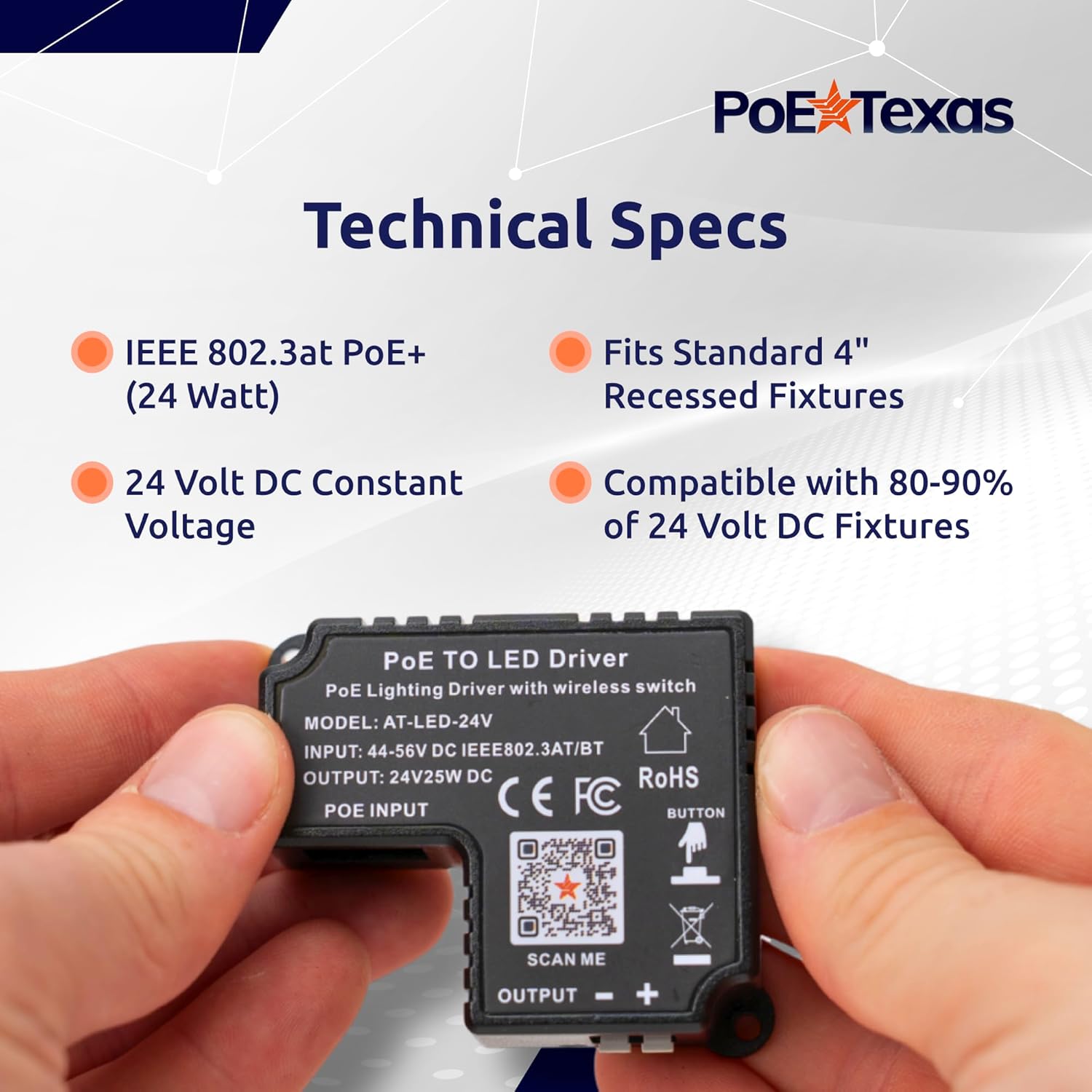 PoE Texas Lighting PoE Lighting Plug and Play Kit with 24V LED Driver, LED RGB Disc lights, and Wireless Light Switch: AT-LED-24V-RGBDISC