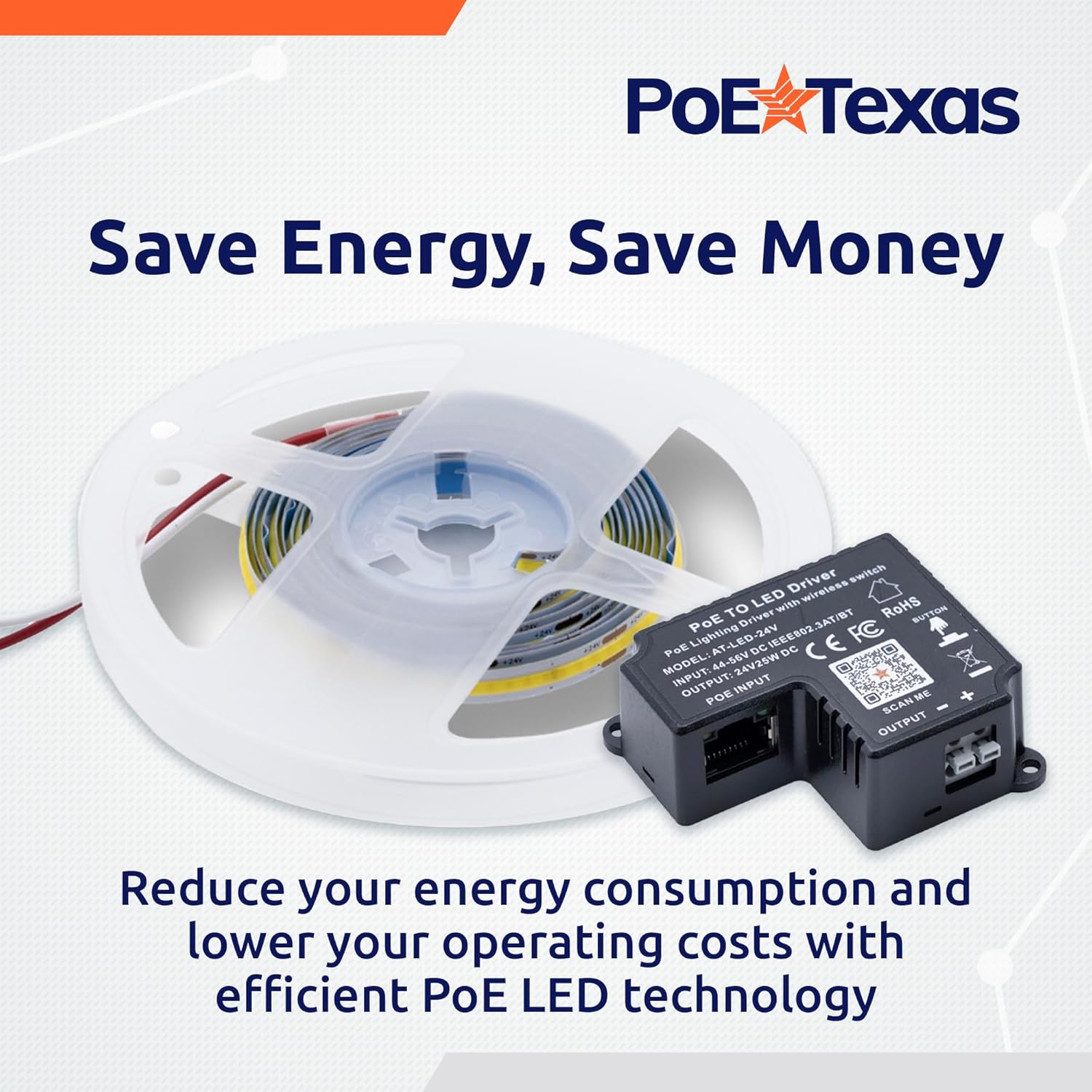 POE Texas Lighting PoE Lighting Plug and Play Kit with 24V LED Driver, LED strip, and Wireless Light Switch: AT-LED-24V-STRIP