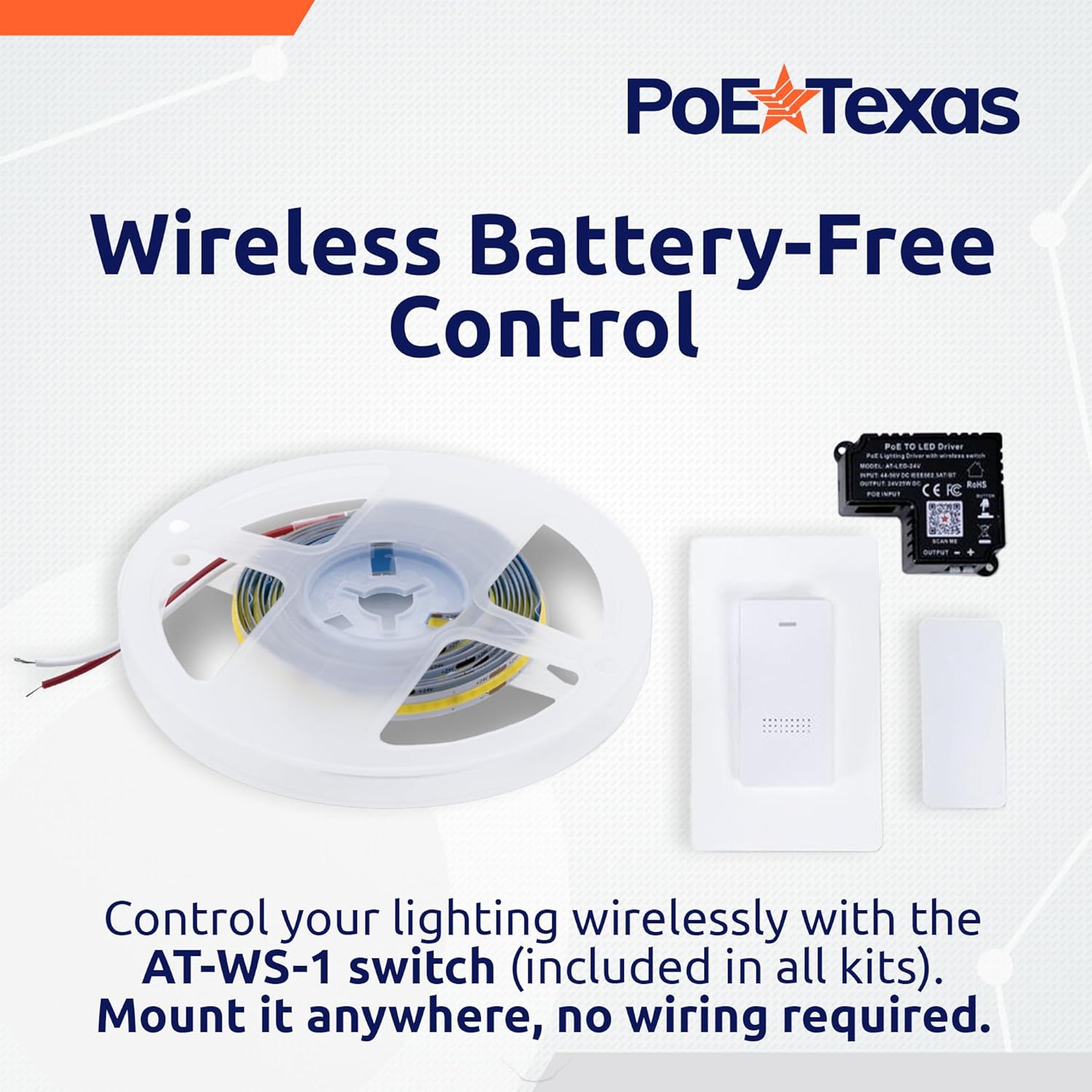 POE Texas Lighting PoE Lighting Plug and Play Kit with 24V LED Driver, LED strip, and Wireless Light Switch: AT-LED-24V-STRIP