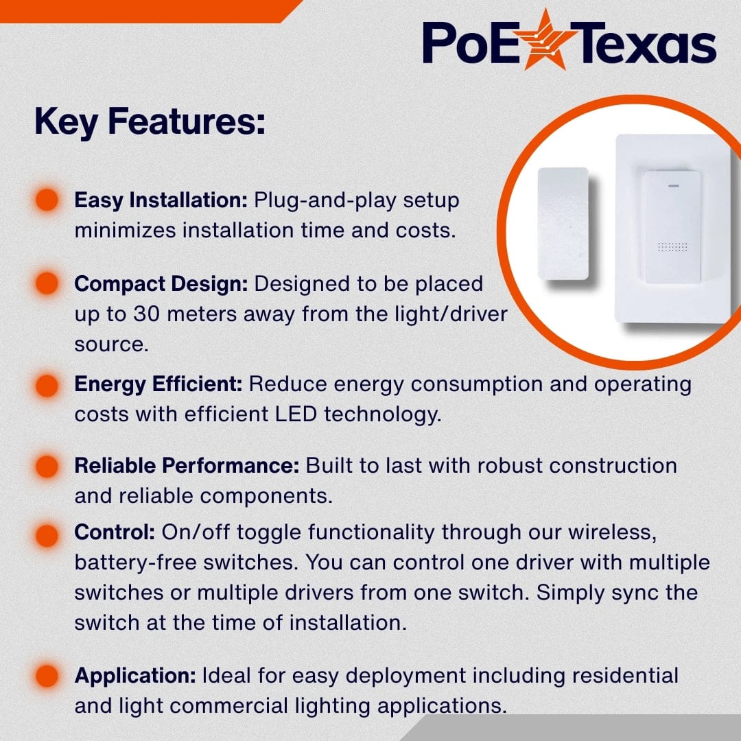 POE Texas Lighting PoE Lighting Plug and Play Wireless Battery-free Wall Switch