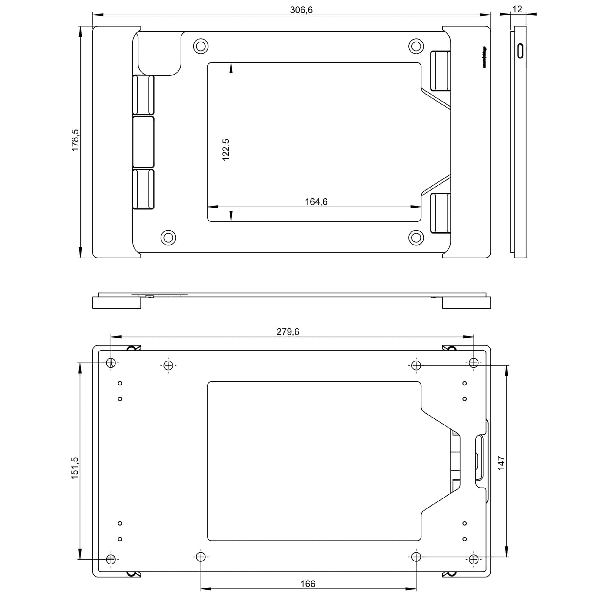 POE Texas Lockable Aluminum Wall Mount for Permanent iPad Pro 11" (2018) Installations (Black)