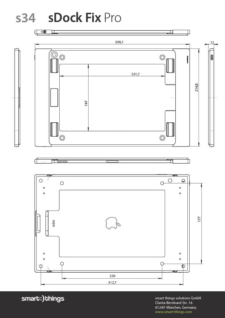 POE Texas Lockable Aluminum Wall Mount for Permanent iPad Pro 12.9" (2018) Installations (Black)