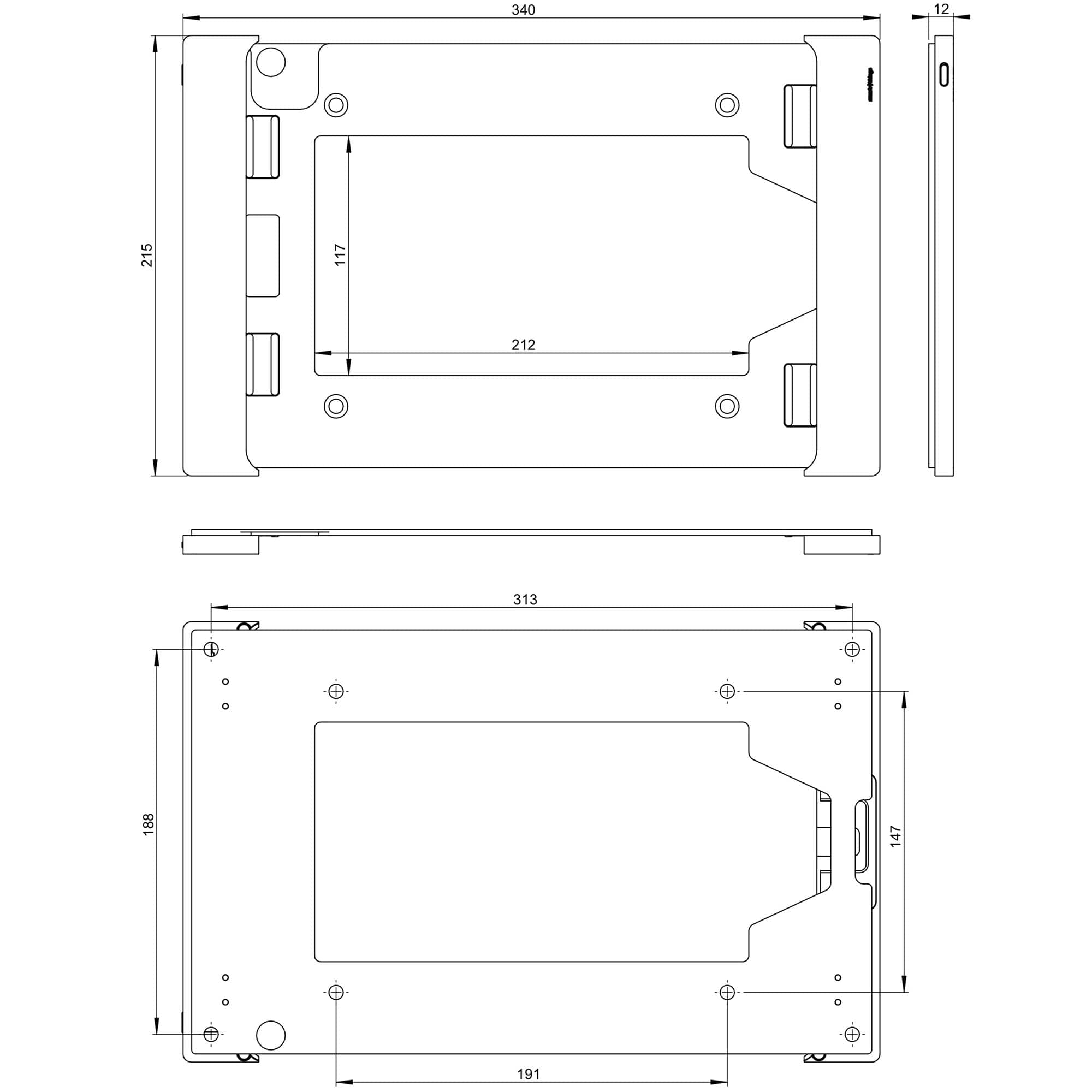 POE Texas Lockable Aluminum Wall Mount for Permanent iPad Pro 12.9" (2018) Installations (Silver)
