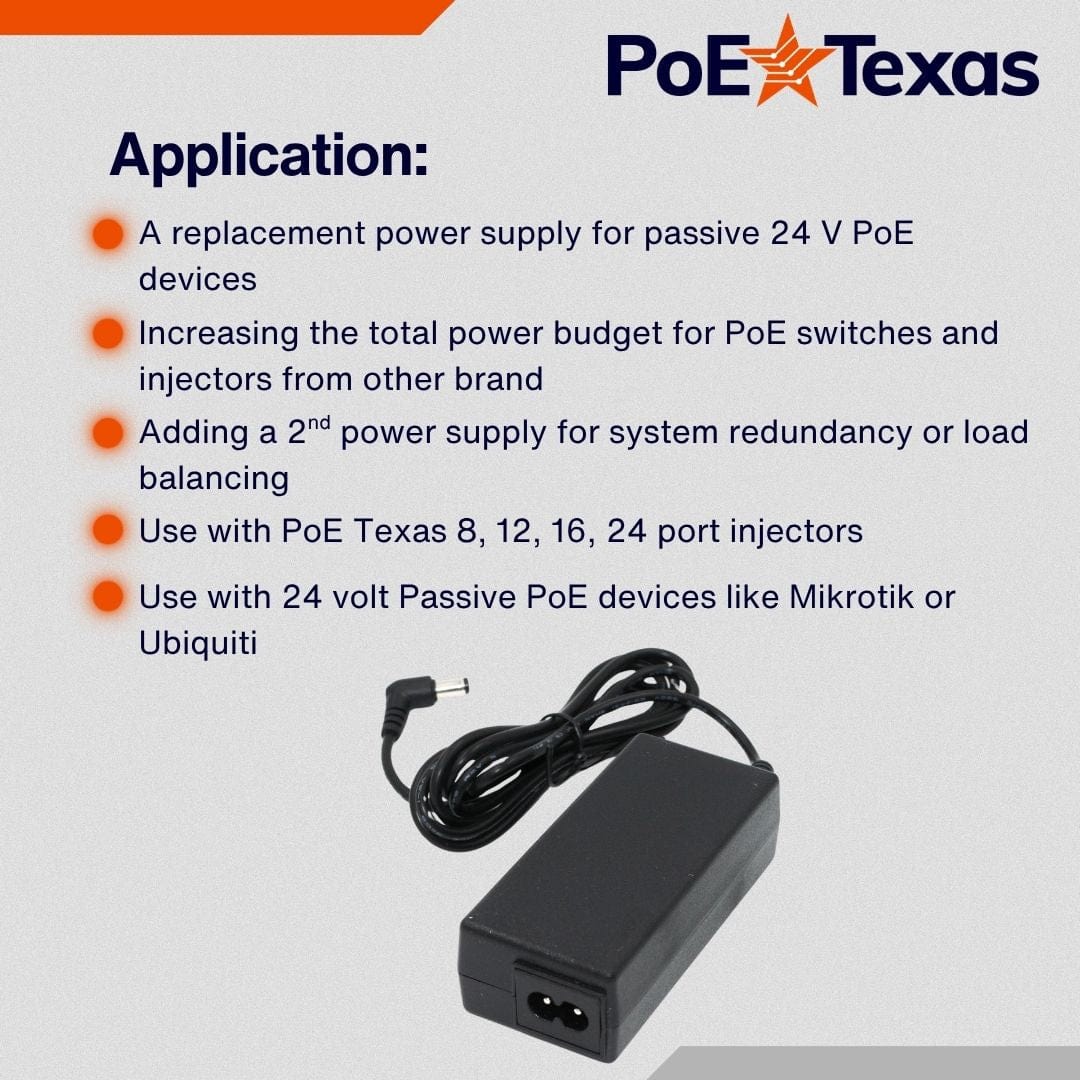 PoE Texas Power Supplies Power Supply 24V 30W - UL/FCC Certified