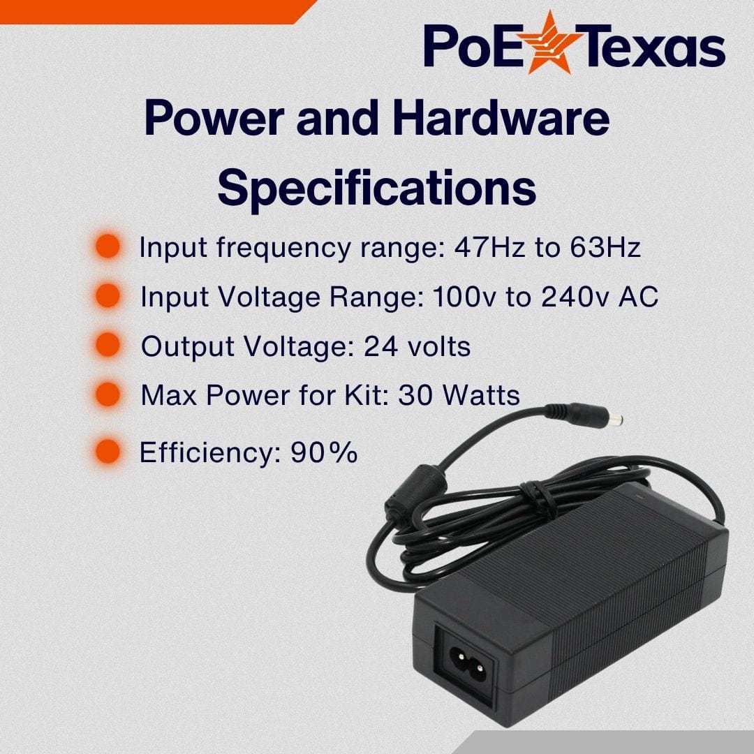 PoE Texas Power Supplies Power Supply 24V 30W - UL/FCC Certified