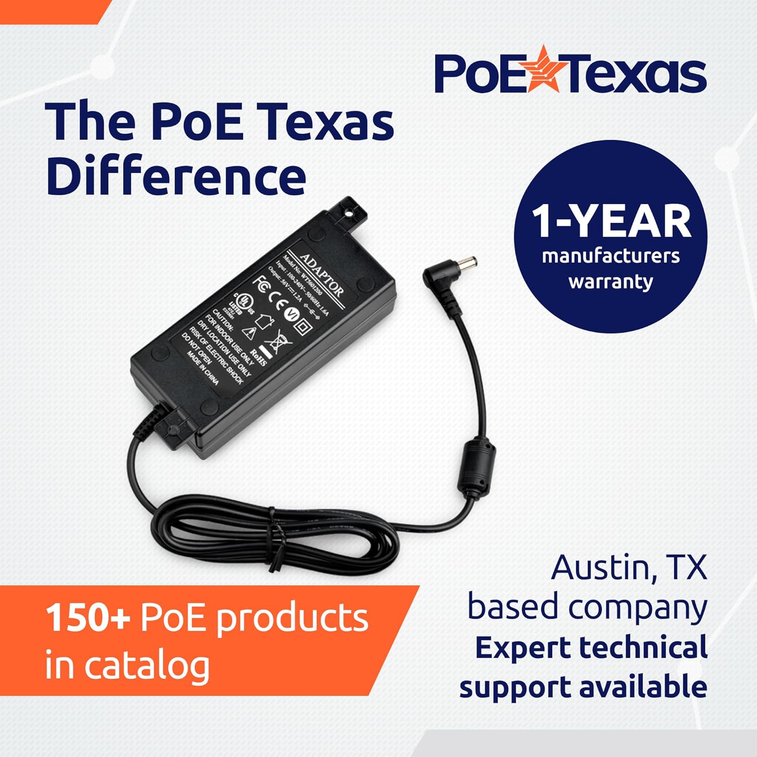 PoE Texas Power Supplies Power Supply 56 Volt 60 Watt - UL/FCC Certified
