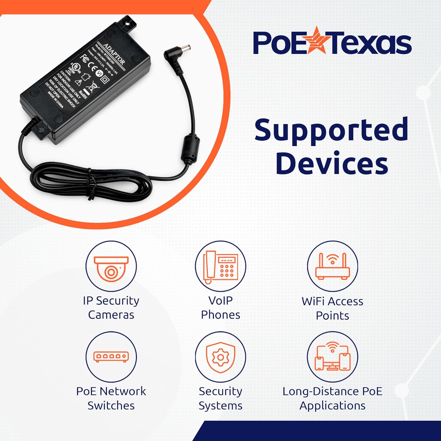 PoE Texas Power Supplies Power Supply 56 Volt 60 Watt - UL/FCC Certified