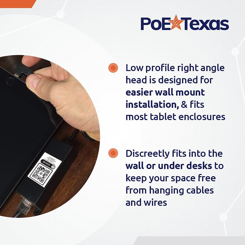 PoE Texas Splitter 802.3af Ethernet Power and Wired Data for Conference Rooms, Mounted Tablets & More - Extend PoE up to 328 Feet