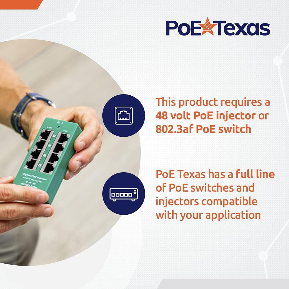 PoE Texas Splitter 802.3af Ethernet Power and Wired Data for Conference Rooms, Mounted Tablets & More - Extend PoE up to 328 Feet