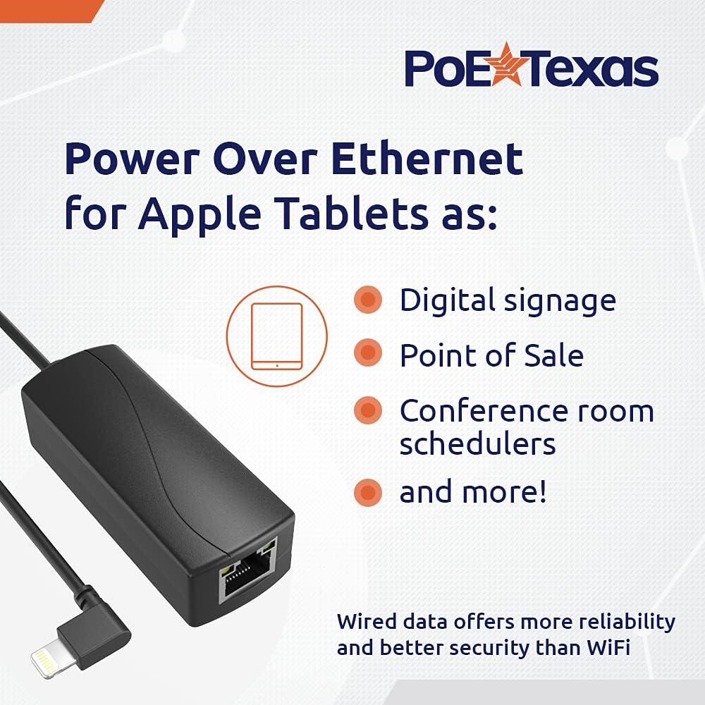 PoE Texas Splitter 802.3af Ethernet Power and Wired Data for Conference Rooms, Mounted Tablets & More - Extend PoE up to 328 Feet