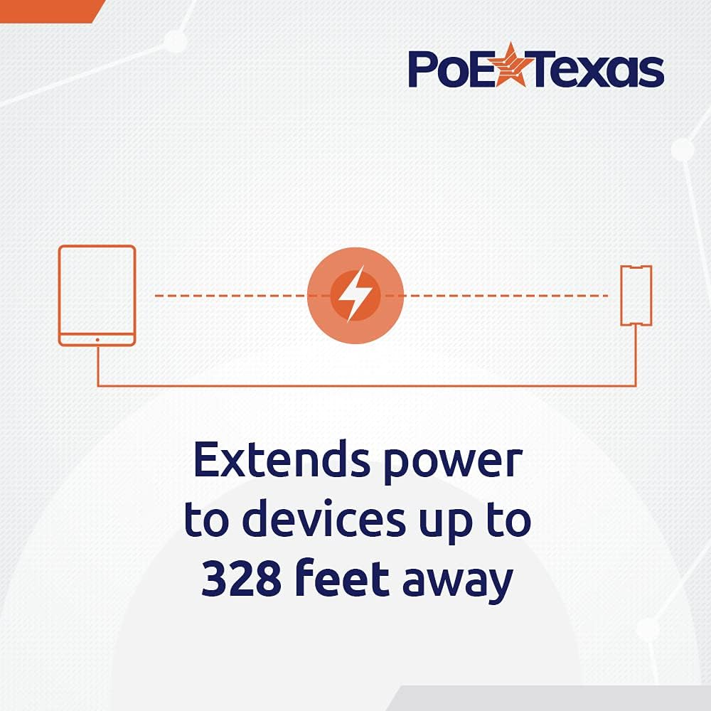 PoE Texas Splitter 802.3af Ethernet Power and Wired Data for Conference Rooms, Mounted Tablets & More - Extend PoE up to 328 Feet