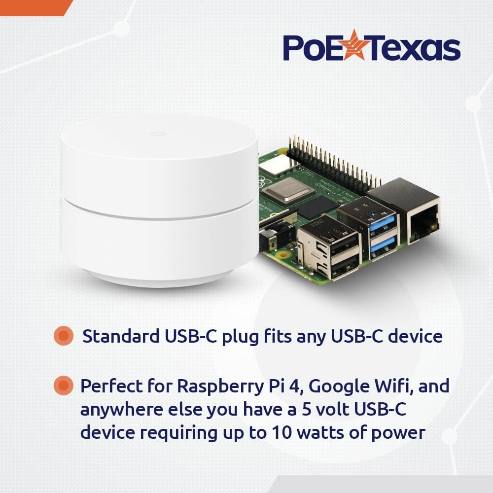PoE Texas Splitter 802.3af PoE to 5V Splitter for USB-C Devices