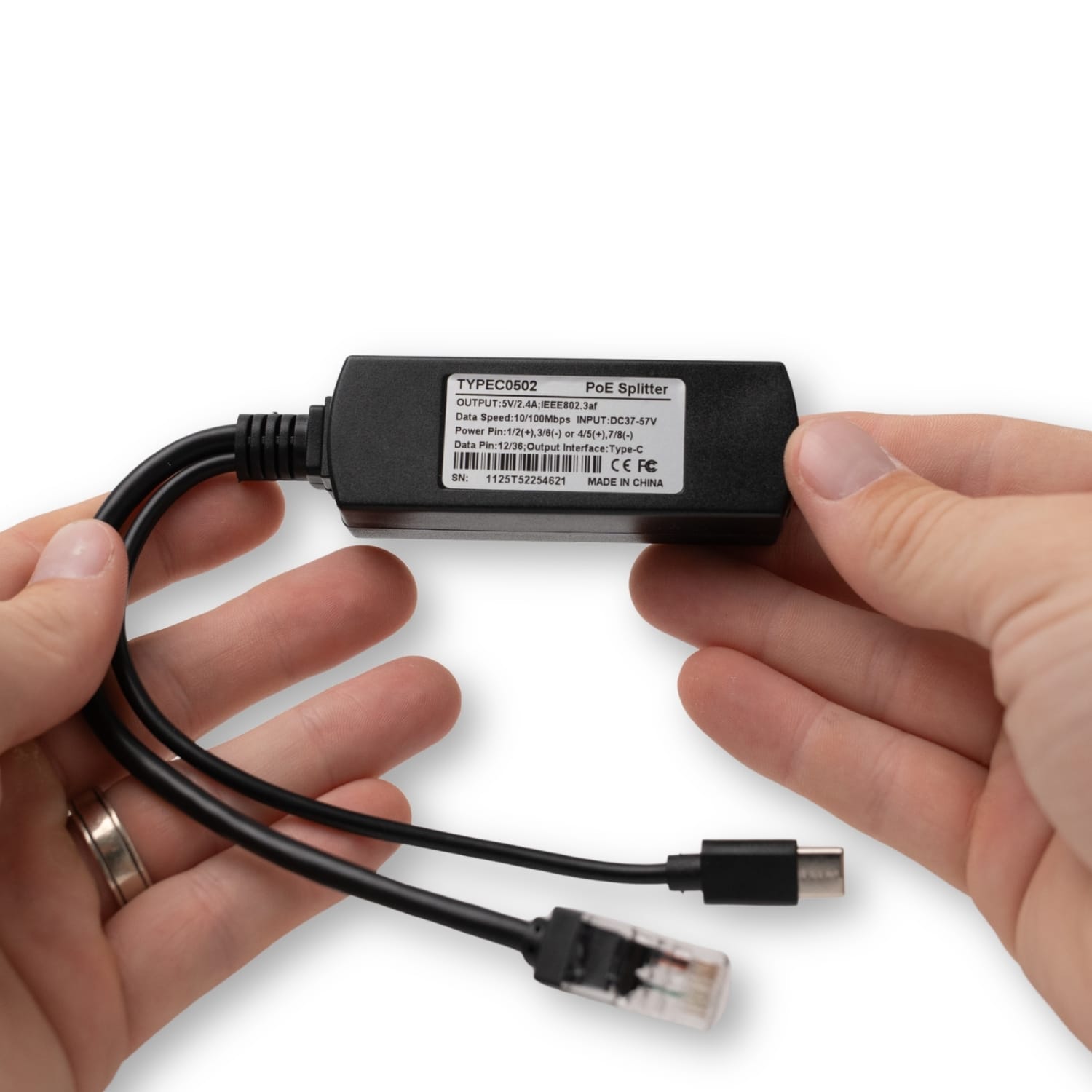 PoE Texas Splitter 802.3af PoE to 5V Splitter for USB-C Devices
