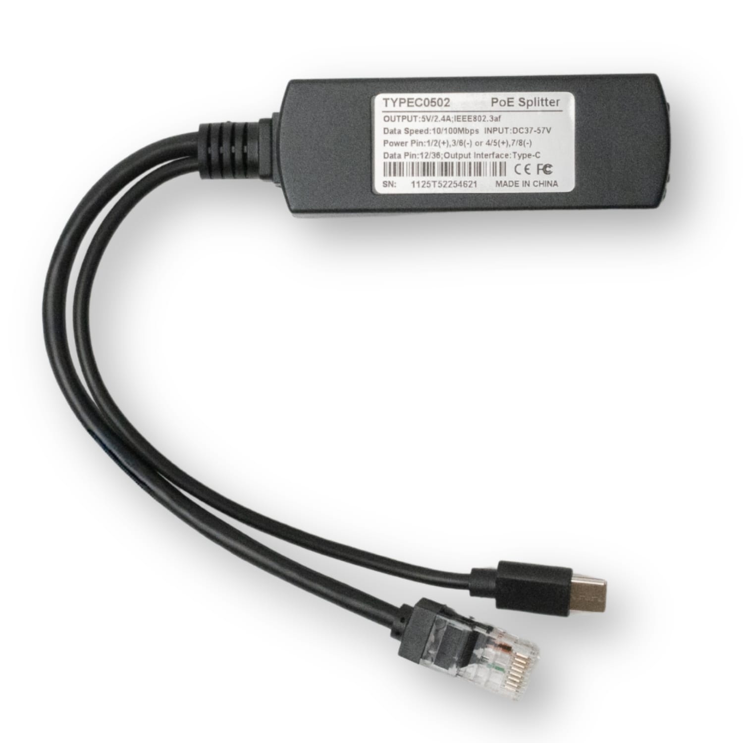 PoE Texas Splitter 802.3af PoE to 5V Splitter for USB-C Devices