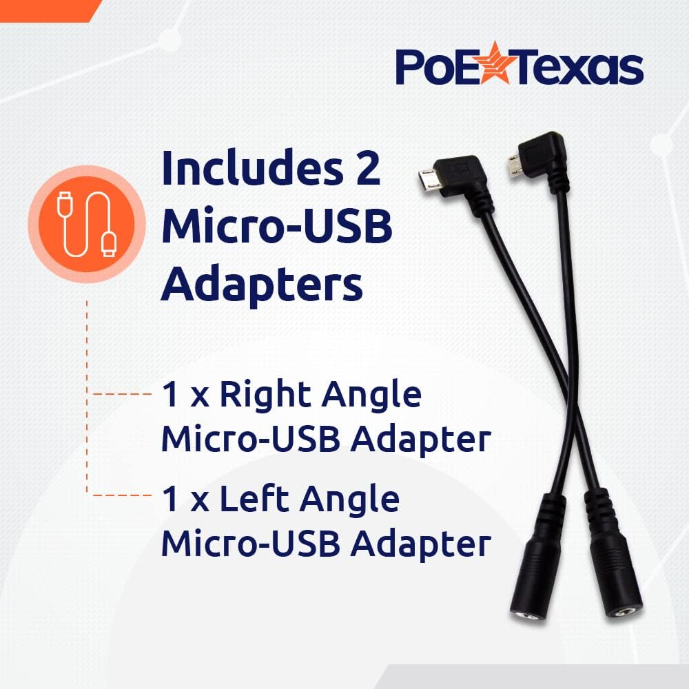 PoE Texas Splitter 802.3af PoE to microUSB Splitter with Gigabit Data on RJ45 Output
