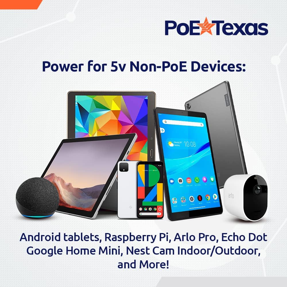 PoE Texas Splitter 802.3af PoE to microUSB Splitter with Gigabit Data on RJ45 Output