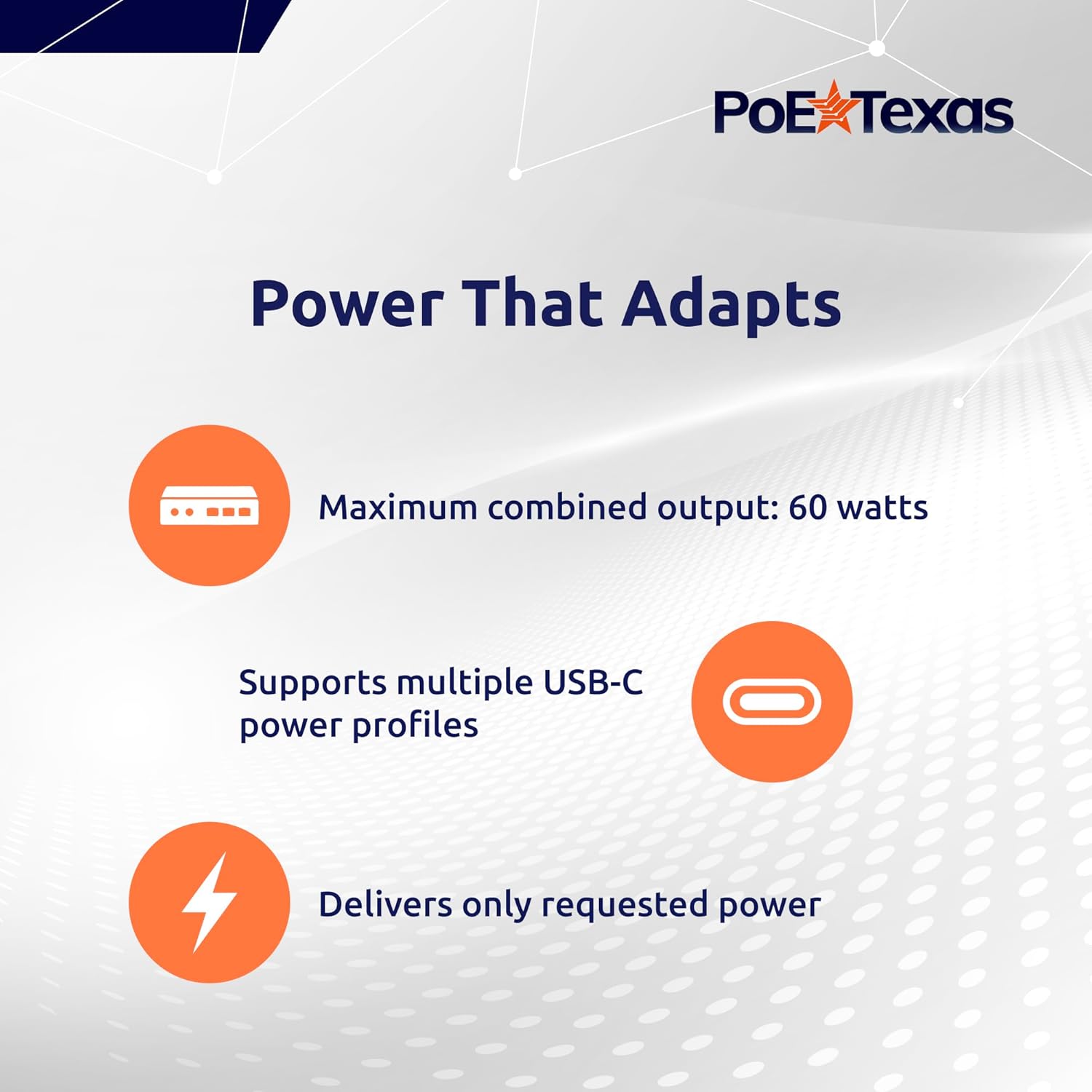 POE Texas Splitter AC to USBC adapter with two USB-C ports for USB-C Devices 5-20V with max output 30W