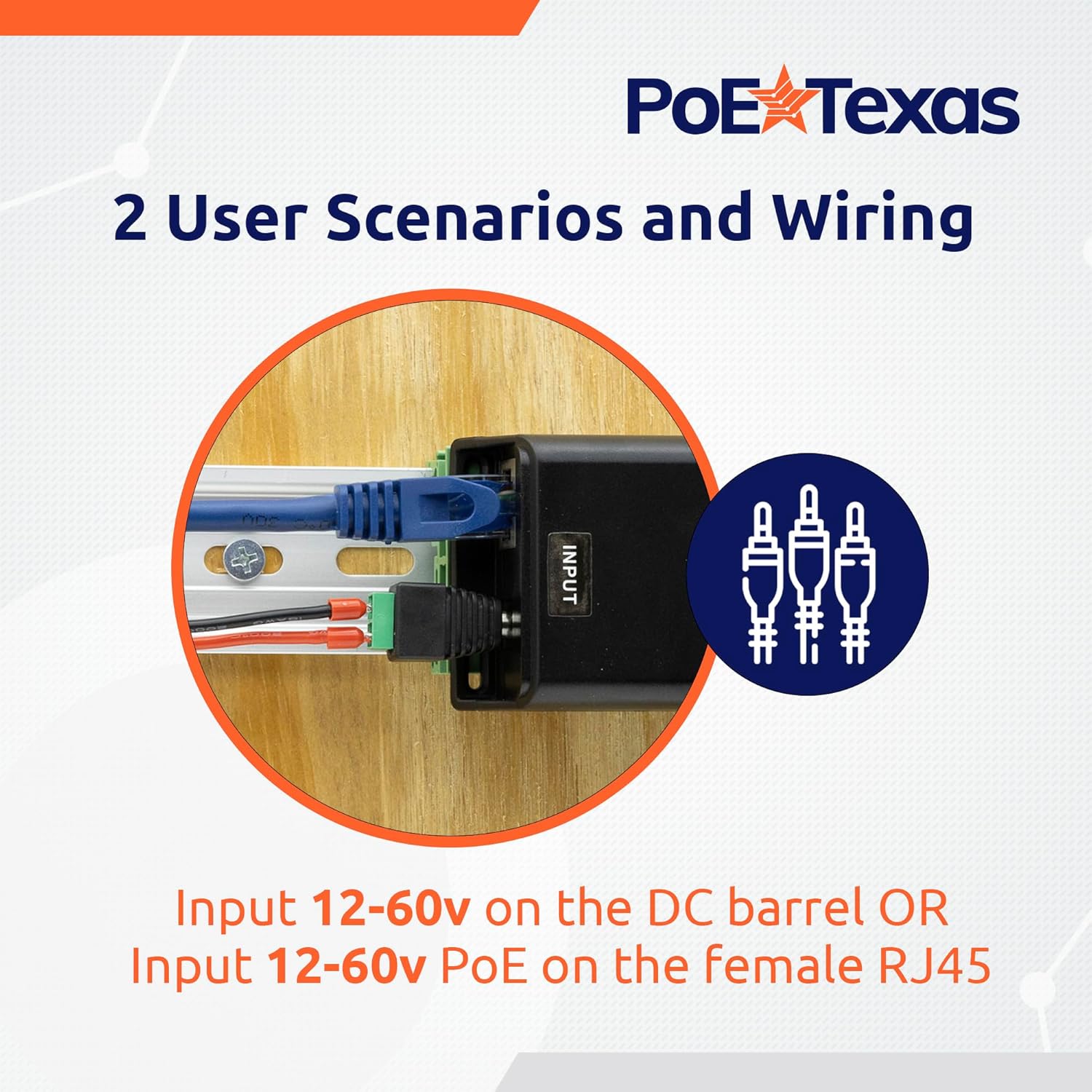 POE Texas Splitter DC Powered Passive Gigabit PoE Inline Mode B Injector that Converts 12-60V Volts to 24 Volt Passive PoE