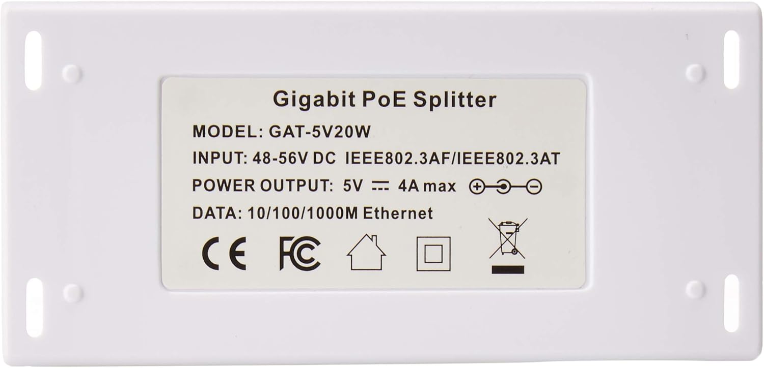 POE Texas Splitter Gigabit Inline PoE (802.3af) Splitter/Converter for 5 Volt 20 Watt Devices