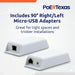 POE Texas Splitter Gigabit Inline PoE (802.3at) Splitter/Converter for 5 Volt 20 Watt Devices with Right and Left Angle MicroUSB Cables
