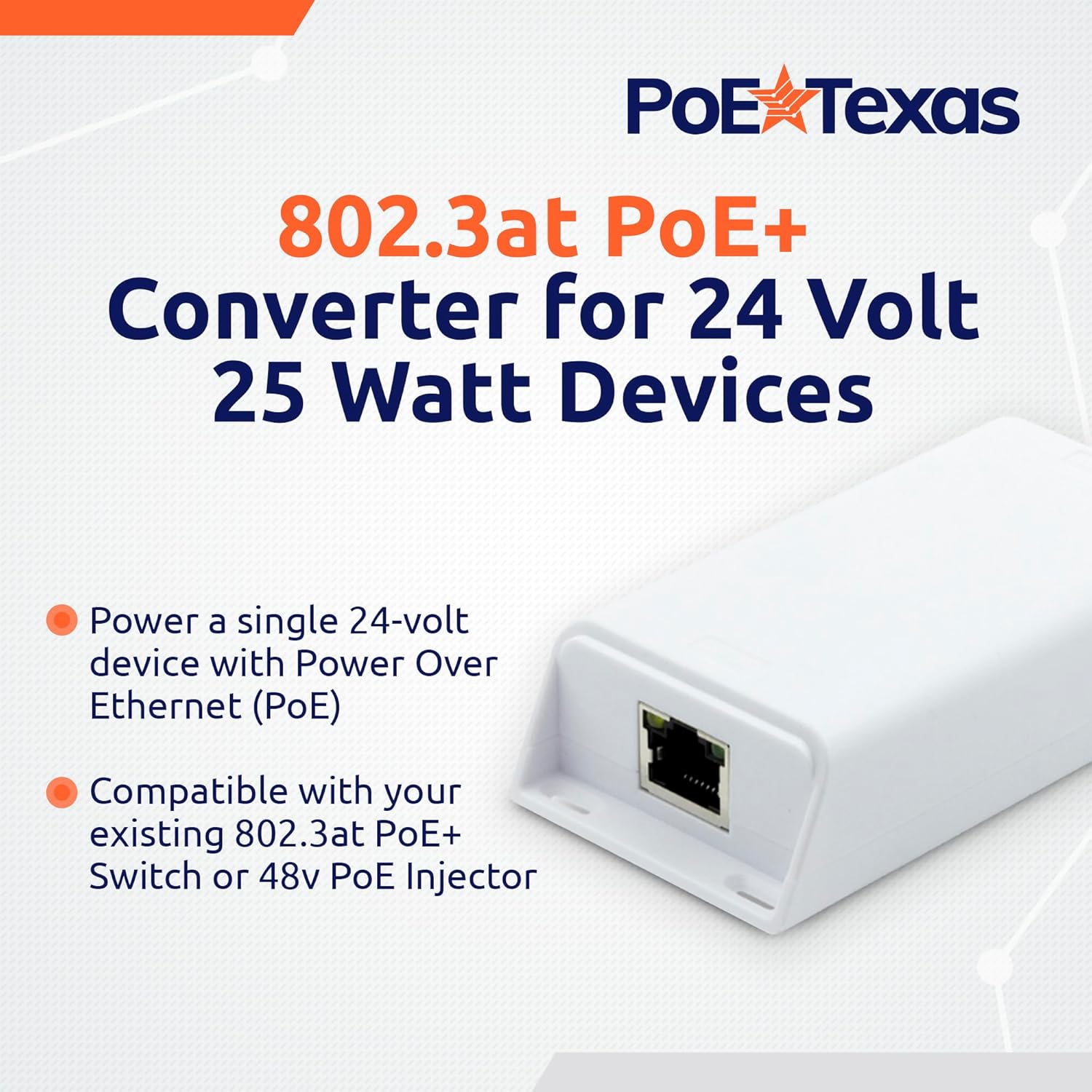 POE Texas Splitter Gigabit Inline PoE Splitter/Converter with 24 Volt 25 Watt PoE or DC Output