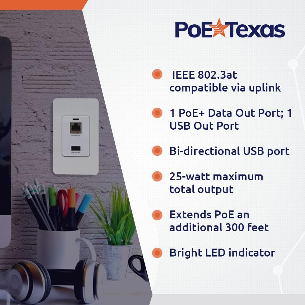 PoE Texas Splitter Gigabit PoE Splitter In-Wall Receptacle