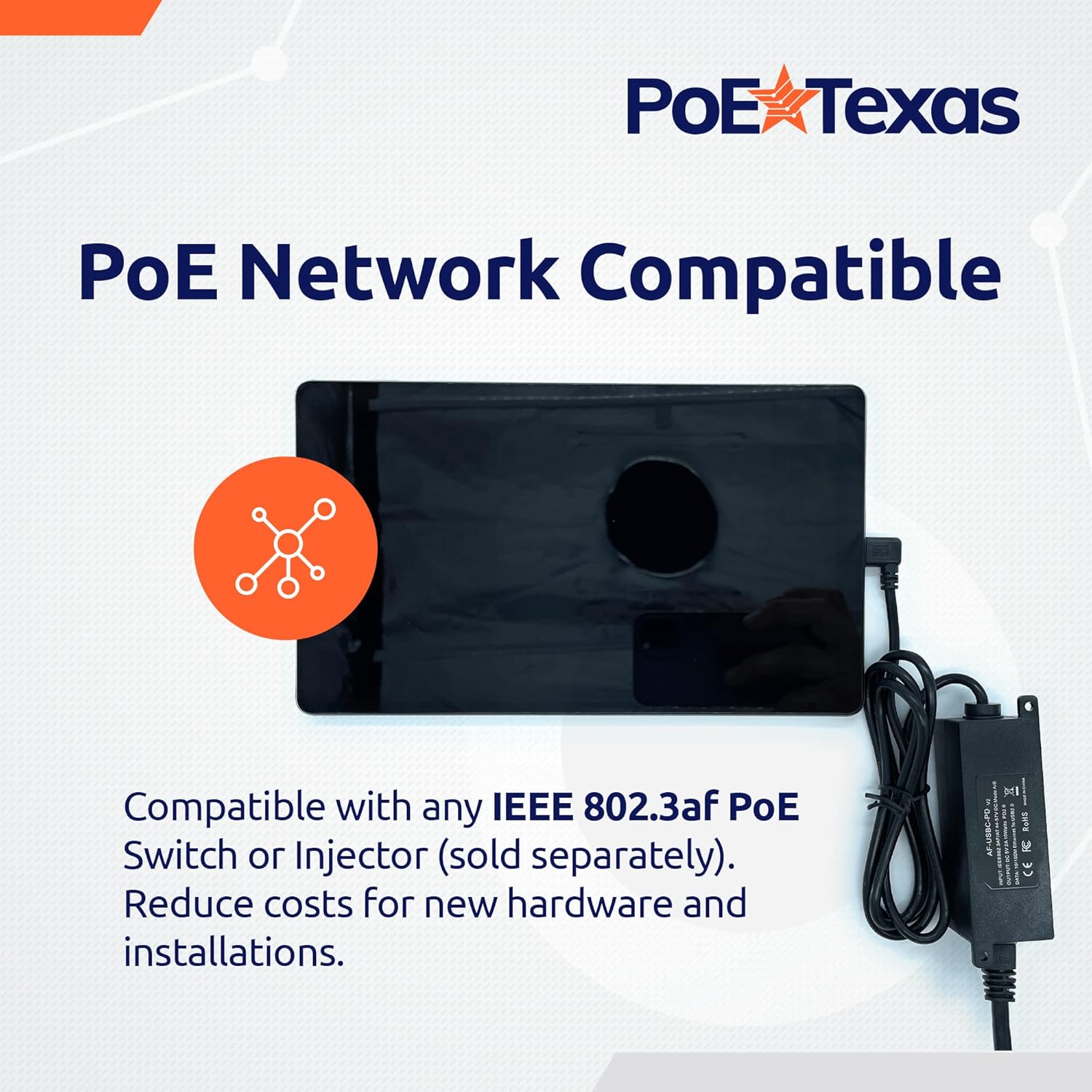 PoE Texas Splitter IEEE 802.3af PoE to USB-C Power and Data with Power Delivery