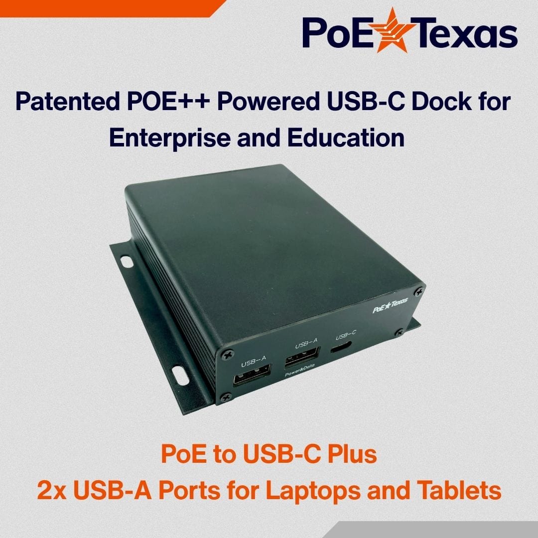 POE Texas Splitter IEEE 802.3bt Powered USB-C Dock for Enterprise and Education