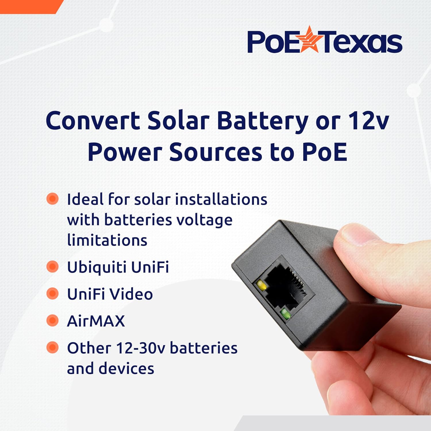 POE Texas Splitter Inline Gigabit Mode B Step Up Splitter that Converts 12-30 Volts to 48 Volts PoE